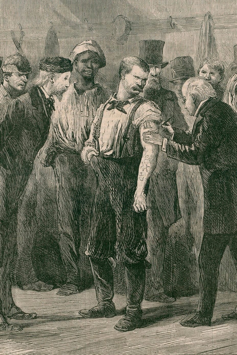 Many people in New York City being vaccinated from smallpox in 1872